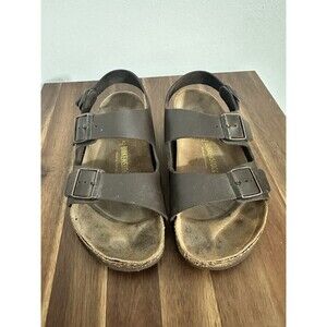 Birkenstock Milano Strappy Sandals, Leather, Size 42 Dark Brown